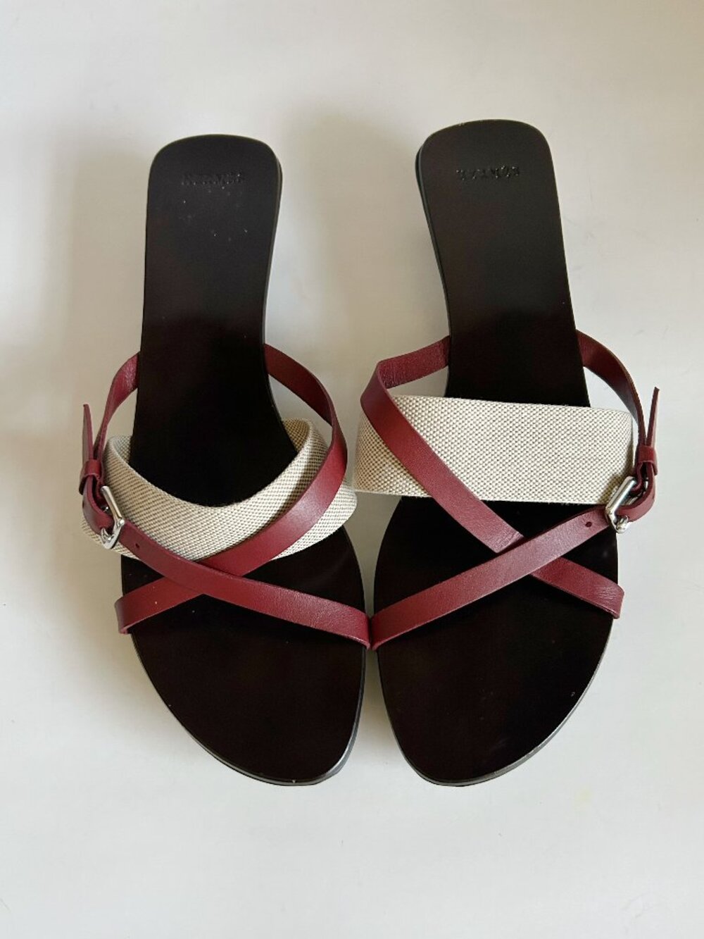 Hermes Burgundy and Cream Leather Strappy Sandals